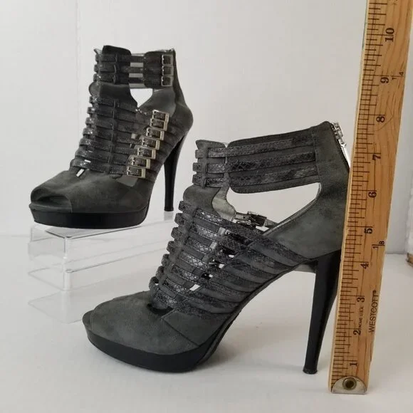 Calvin Klein Danica Platform Stiletto Heels Pumps Grey Suede Date Night Sz 9.5 - Picture 3 of 16